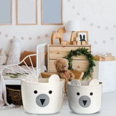 Nikcorp Set od 2 pamučne košare za pohranu, organizator za dječje igračke i rublje, ručno pletene, sklopive, bijele, 28x40/24x28cm