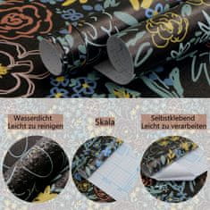 Nikcorp Samoljepljiva tapeta vodootporna za zid i namještaj, vinilna folija s cvjetnim uzorkom, crna s raznobojnim cvjetovima, 41x300 cm