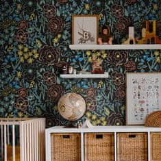 Nikcorp Samoljepljiva tapeta vodootporna za zid i namještaj, vinilna folija s cvjetnim uzorkom, crna s raznobojnim cvjetovima, 41x300 cm