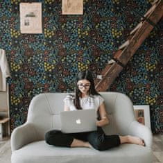 Nikcorp Samoljepljiva tapeta vodootporna za zid i namještaj, vinilna folija s cvjetnim uzorkom, crna s raznobojnim cvjetovima, 41x300 cm