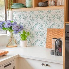 Nikcorp Samoljepljiva tapeta za zid i namještaj, vodootporna PVC folija za kuhinju i kupaonicu, bijela s lišćem 59x300 cm