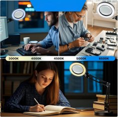 Nikcorp Povećalo sa svjetlom i stalkom, 10x optičko staklo, LED lampa s 3 boje i 10 razina svjetline, 2u1 baza i stezaljka, 58 cm