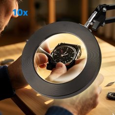 Nikcorp Povećalo sa svjetlom i stalkom, 10x optičko staklo, LED lampa s 3 boje i 10 razina svjetline, 2u1 baza i stezaljka, 58 cm