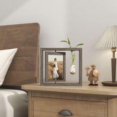 Nikcorp Drveni okvir za slike 10x15 cm, rotirajući rustikalni stalak s vazom, dvostrani HD stakleni okvir za stol, prirodno drvo