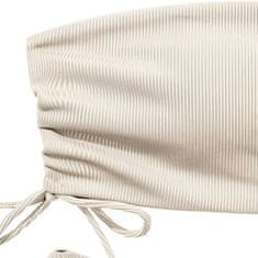 Nikcorp Dvodijelni kupaći kostim bikini push up s visokim strukom, bandeau top bez naramenica, rebrasti materijal, bež boja, M