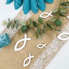 Nikcorp Drvena riba kršćanski simbol, set 9 komada, elegantna dekoracija za stol za krštenje, pričest i krizmu, bijela boja