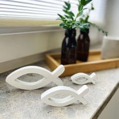 Nikcorp Drvena riba kršćanski simbol, set 9 komada, elegantna dekoracija za stol za krštenje, pričest i krizmu, bijela boja