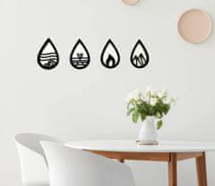 Nikcorp Zidna dekoracija 4 elementa, drveni ukras za zid Četiri elementa, laserski rezana slika za dnevni boravak, spavaću sobu, crna, 82x20 cm