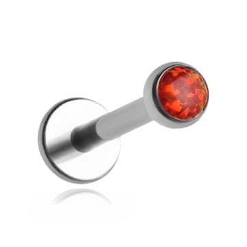 Titanov labret s crvenim opalom OP45 - srebrni 1,2/8/3