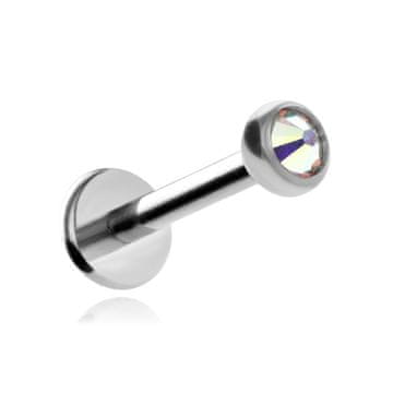 Titan labret naušnica s opalescentnim kristalom, srebrna, 1,2/6/2,5