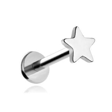 Titanski labret piercing – zvjezdica – srebrna 1,2/6/4