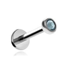 Titanski labret naušnica s plavim kristalčićem, srebrna, 1,2/6/2,5