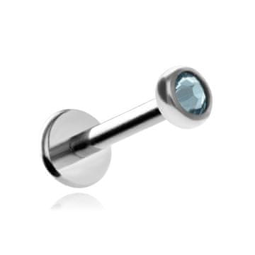 Titanski labret naušnica s plavim kristalčićem, srebrna, 1,2/6/2,5