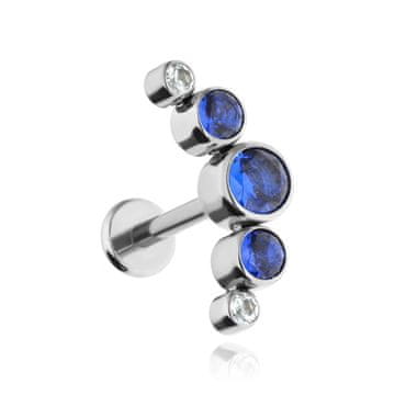 Titan labret cluster naušnica s plavim cirkonima - srebrna 1,2/6