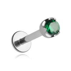 Titanski labret naušnik sa zelenim cirkonijem 1,2/8/3