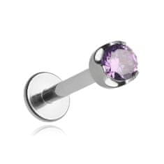 Titanski labret naušnik s ljubičastim kamenčićem 1,2/8/3,5
