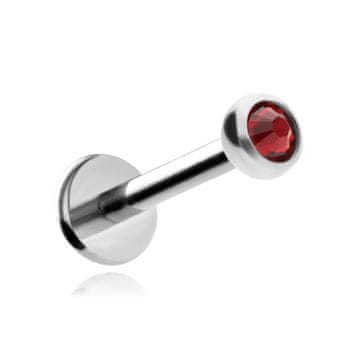 Tytanowy labret s crvenim kristalom, srebrni, 1,2/8/2,5