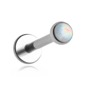 Titanski labret s bijelim opalom OP18 - srebrni 1,2/8/3