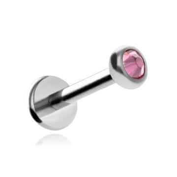 Titan labret naušnica s ružičastim kristalom, srebrna, 1,2/6/3