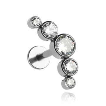 Tytanowy labret cluster s bijelim cirkonijima - srebrni 1,2/8