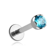 Tytanovi labret naušnica s plavim cirkonom, 1,2/8/2,5