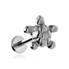 Titanski labret naušnica - kornjača - srebrna 1,2/6