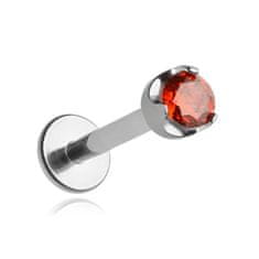 Tytanovski naušnica labret s crvenim cirkonom 1,2/8/3,5
