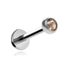 Titanski labret piercing s šampanjskim kristalom, srebrni 1,2/6/2,5