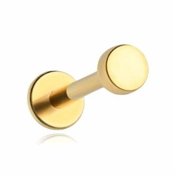 Tytanowy labret s ravnom maticom, zlatni, helix lobe, 1,2/6/2,5