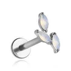 Titanski labret naušnik s mliječnim cirkonijima - srebrni 1,2/6