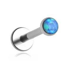 Titanski labret s plavim opalom OP05 - srebrni 1,2/6/3