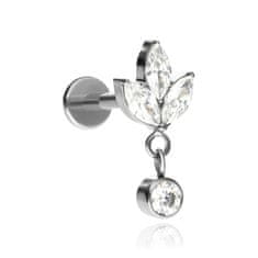 Titanski labret naušnica s bijelim cirkonijima - srebrna 1,2/8