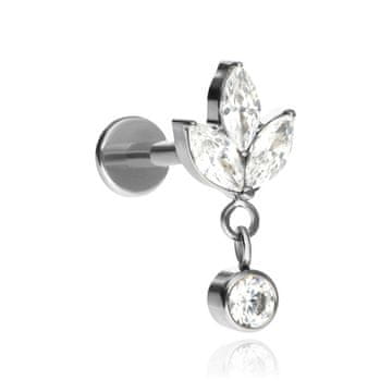 Titanski labret naušnica s bijelim cirkonijima - srebrna 1,2/8