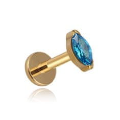 Titanski labret zlatna suzica s plavim cirkonijem 1,2/8