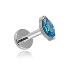 Titanski labret srebrna suzica s plavim cirkonijem 1,2/8