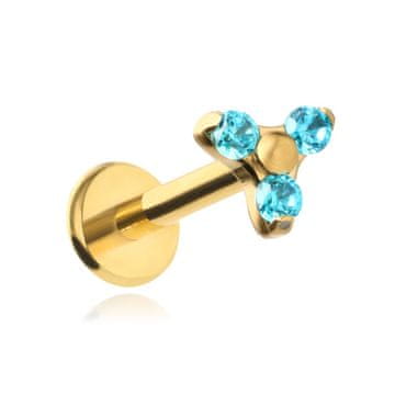 Titan labret zlati s tri plava cirkona 1,2/8/4