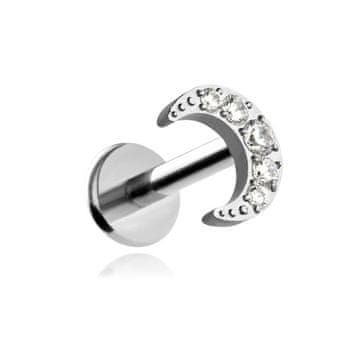 Titanski księżycowy labret s bijelim cirkonijima - srebrna 1,2/8