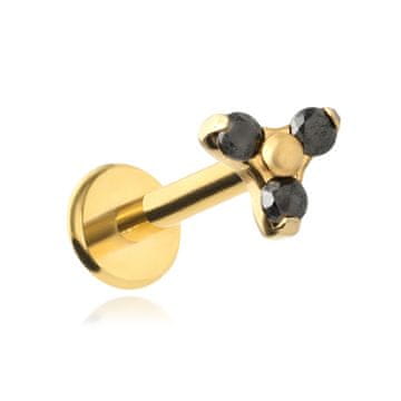 Titanový labret zlatý s tri crna cirkona 1,2/6/4