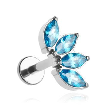 Titanski labret cluster s plavim cirkonijima - srebrni 1,2/6