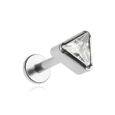 Titanski labret naušnica trokut s bijelim kubičnim cirkonijem 1,2/6