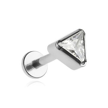 Titanski labret naušnica trokut s bijelim cirkonijem 1,2/8