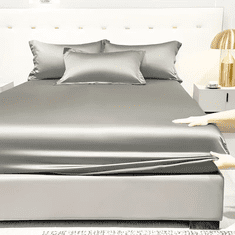 HOME & MARKER® Napenjalna rjuha, gladka i otporna na vlagu, imitacija svile, uključuje 1 navlaku i 2 jastučnice (svijetlo siva, 150x200) | SILKYFIT