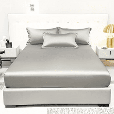 HOME & MARKER® Napenjalna rjuha, gladka i otporna na vlagu, imitacija svile, uključuje 1 navlaku i 2 jastučnice (svijetlo siva, 150x200) | SILKYFIT