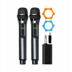 Dexxer Bežični karaoke set na baterije, 2x mikrofon, LCD i prijemnik do 50m, 2,4 GHz