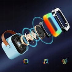 Dexxer Baterija 1200mAh karaoke zvučnik Bluetooth 5.3 2x mikrofon LED RGB plava