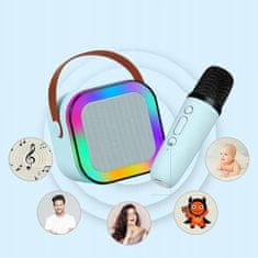 Dexxer Baterija 1200mAh karaoke zvučnik Bluetooth 5.3 2x mikrofon LED RGB plava