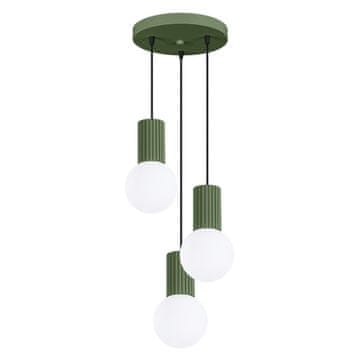 Moderna okrugla trostruka viseća svjetiljka, maslinasto zelena, utorena, staklene bijele kugle za dnevni boravak, blagovaonicu, iznad stola, 3xG9 8W HALO Sollux Lighting