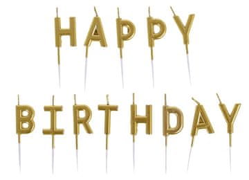 Rođendanske svijeće za tortu s natpisom HAPPY BIRTHDAY, zlatne, 13 kom