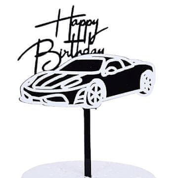 Akrilni topper za tortu Happy Birthday auto