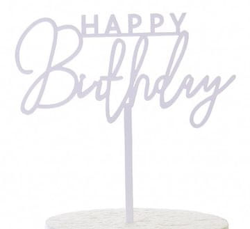 Akrilni topper za tortu Happy Birthday, bijeli